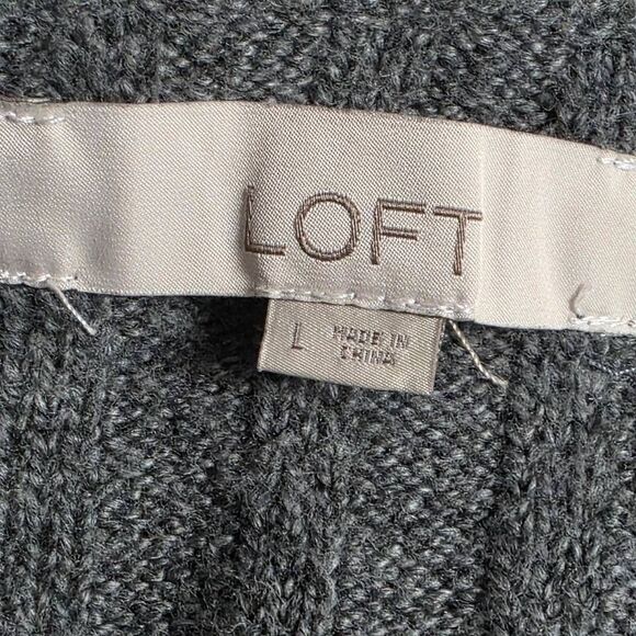 LOFT Gray Ribbed Long Open Cardigan Sweater L - Picture 6 of 8